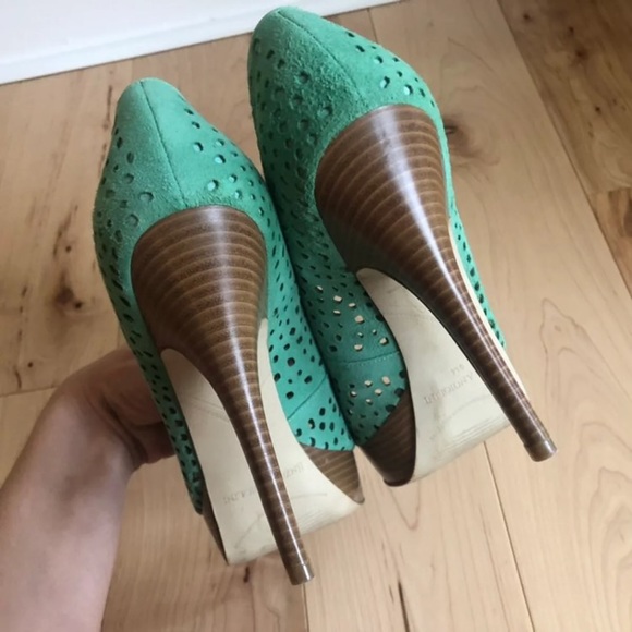 Enzo Angeliolini Turquoise Peep-Toe Heels - Picture 2 of 9
